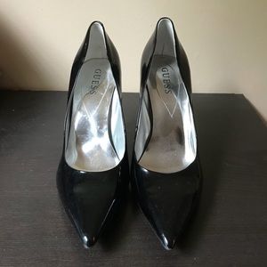 Guess Black Patent Pointed Toe Pumps Heels